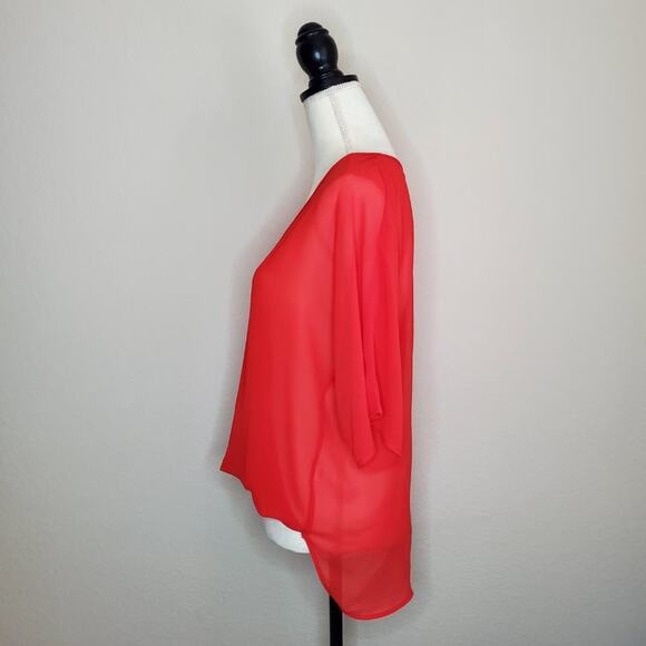 WAYF Red Sheer Blouse Small - Picture 4 of 6